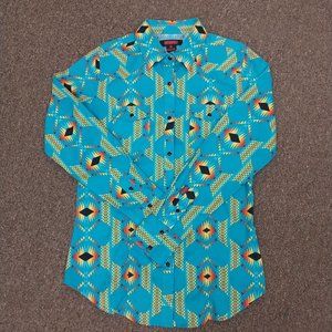 Rock & Roll Denim Junior's Dale Brisby Aztec Print Long Sleeve Western Snap Shir